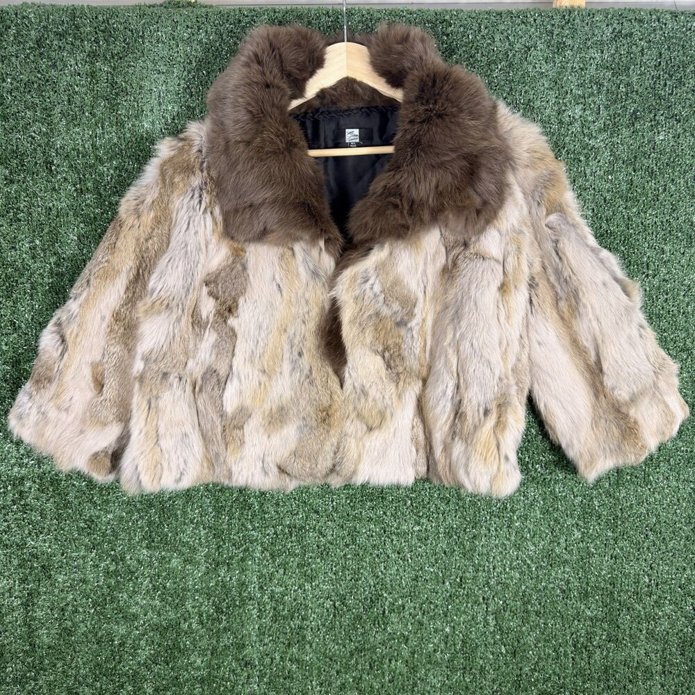 Saks Fifth Ave 2024 Brown Luxury Rabbit Fur Jacket Coat Jacket 3/4 Sleeves M/L